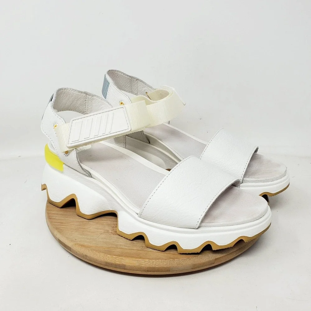 Sorel Kinetic Impact Y Sandals Womens 8 White Leather Y-Strap High Chunky Shoes - Picture 5 of 12